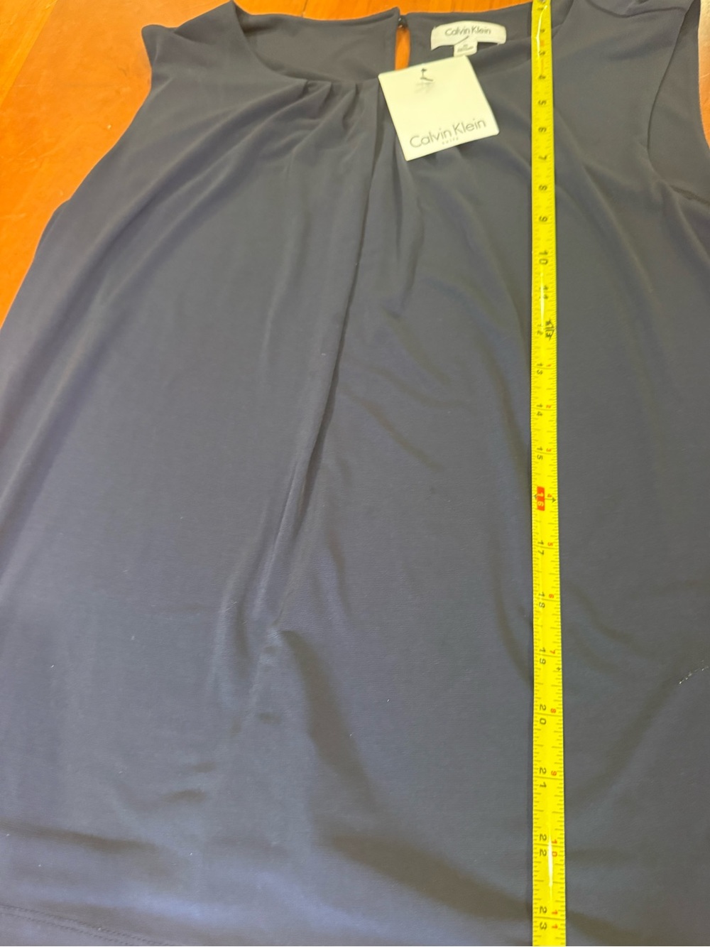 NWT Calvin Klein Navy Sleeveless Pleated Neck Camisole. - Picture 2 of 7